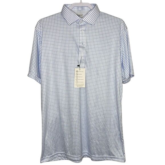 Collars & Co Polo Shirt Mens L Blue Check Golf Preppy Stretch Dress Collar NWT - Picture 2 of 9